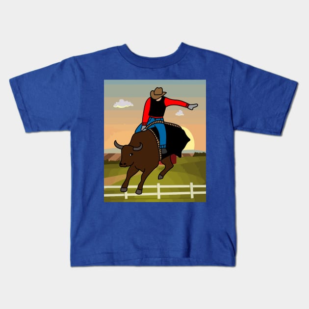 Rodeo Riding On A Bull Kids T-Shirt by flofin